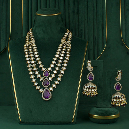 Traditional Design Polki Victorian Layer Haram With Matching Earrings