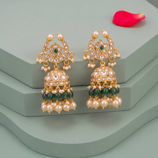 Unique Jadau Kundan Jhumki Earrings With Ricepearl Hangings