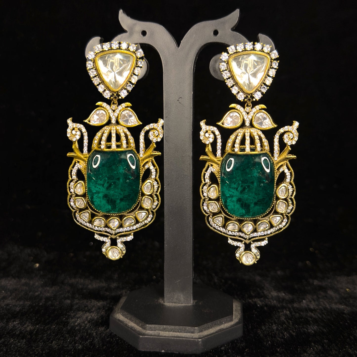 Antique-Victorian finish Kundan Earrings