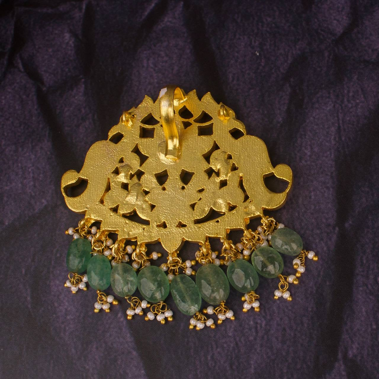 Peacock Floral Design Jadau Kundan Pendant With Beads Hanging