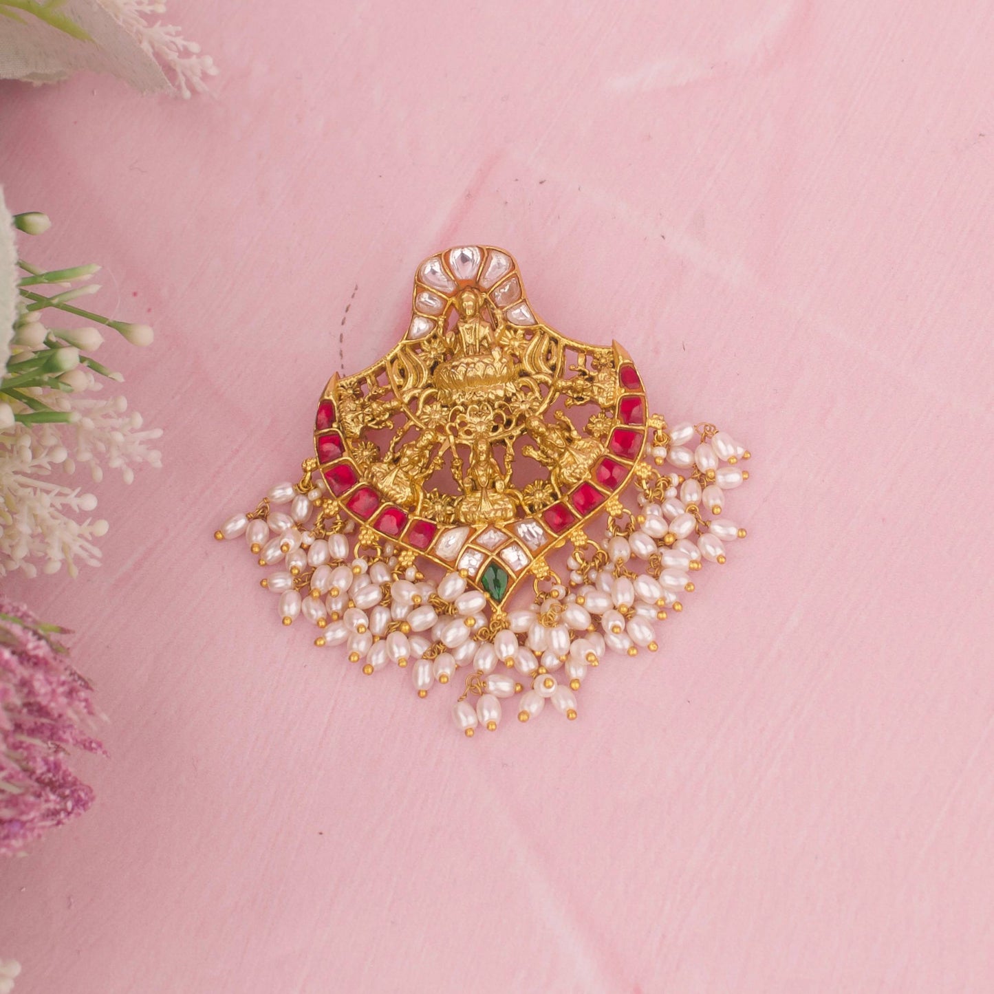 Graceful Laxmi Devi Pendant With Rice Pearls
