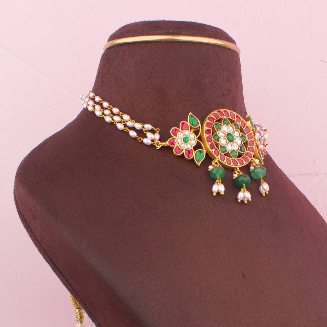 Floral Design Jadau Kundan Ricepearl Chaim Choker