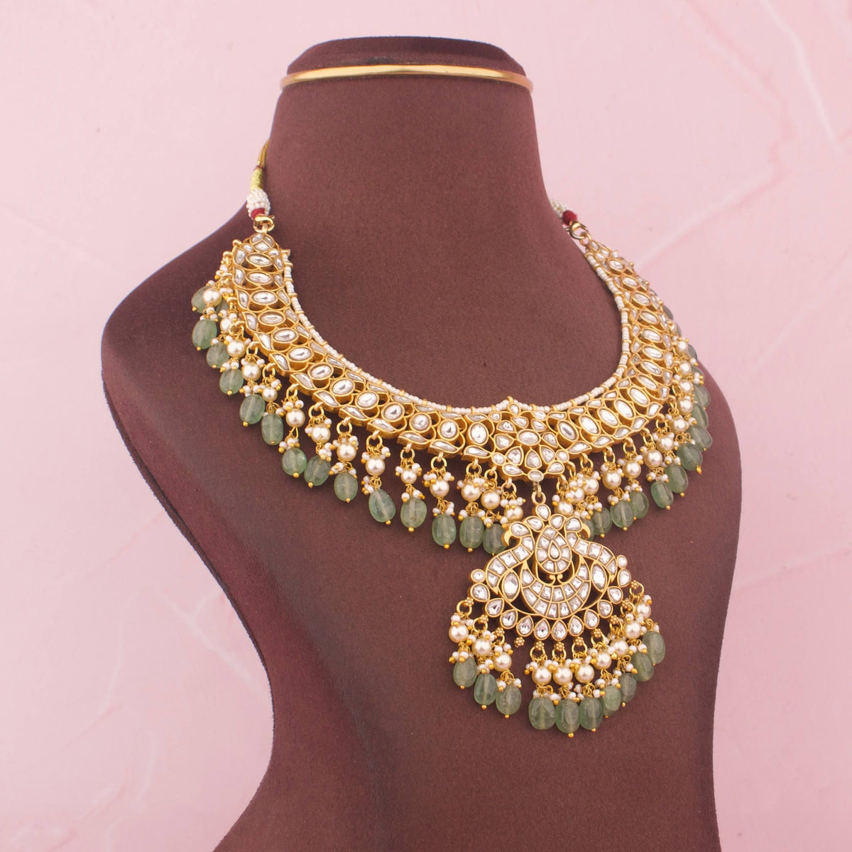 Exclusive Jadau Kundan Necklace With Emerald Drops