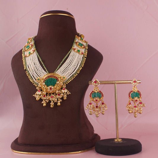 Bridal Jadau Kundan Pearl Necklace With Matching Earrings