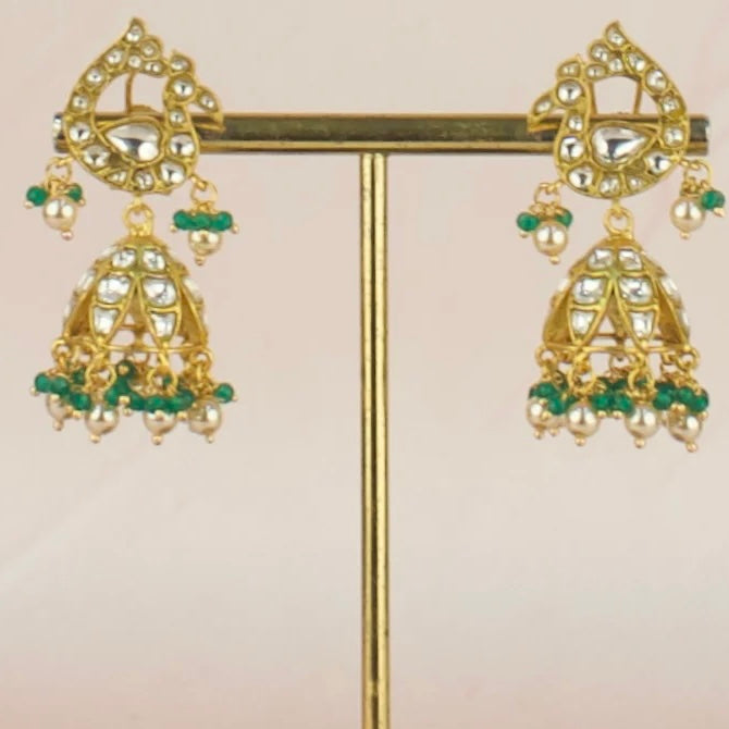 Unique Gold Style Jadau Kundan Peacock Studded Jhumki