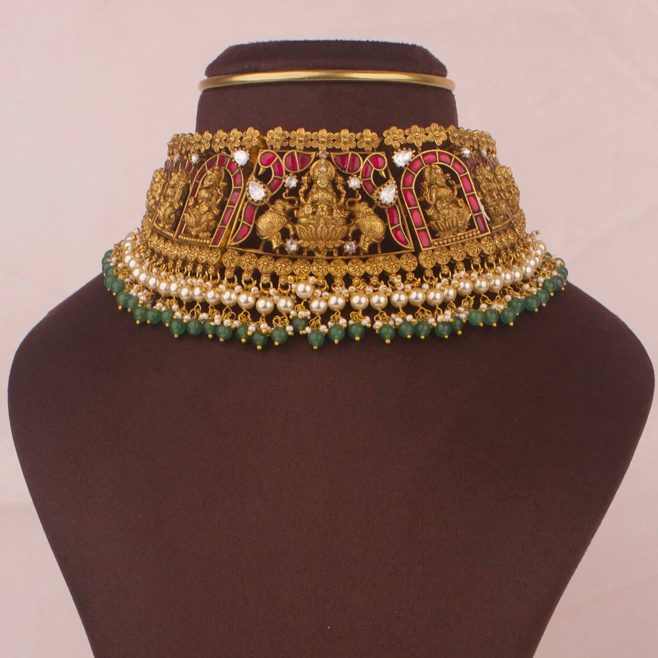 Divine Lakshmi Devi Nakshi x Kundan Choker Set With Matching Earrings