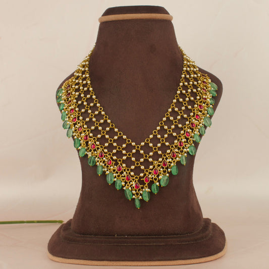 Mesh Design Pearl Jadau Kundan Necklace