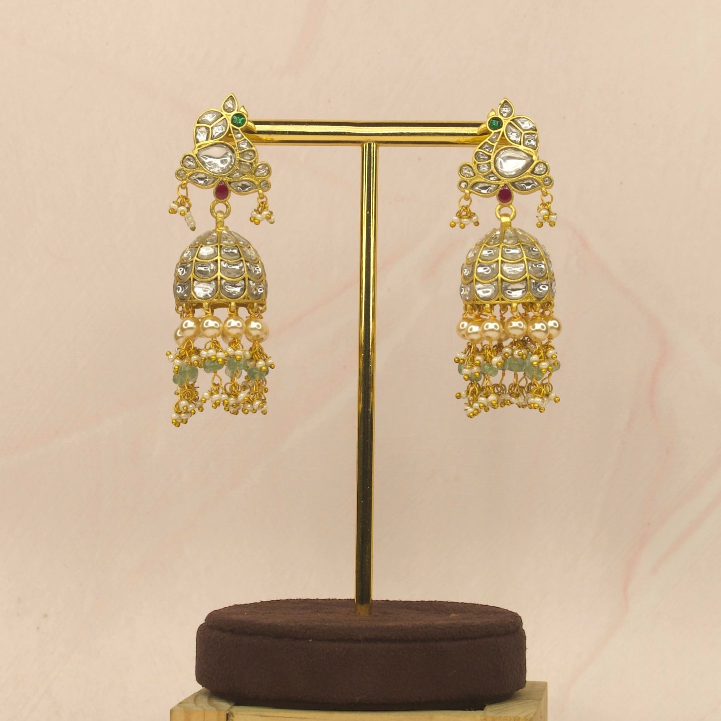 White kundan  peacock studded jadau kunda Jhumkas