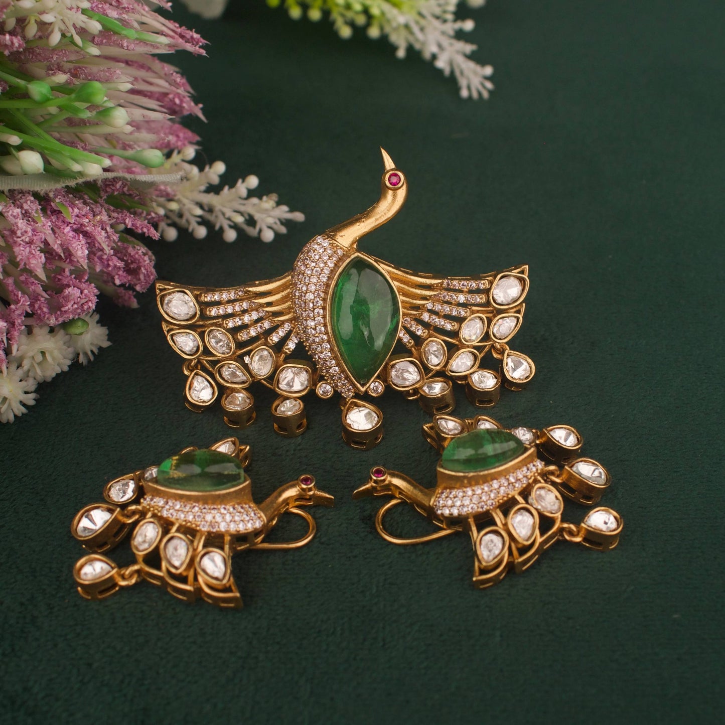 Royal Victorian Peacock Pendant And Earring Set