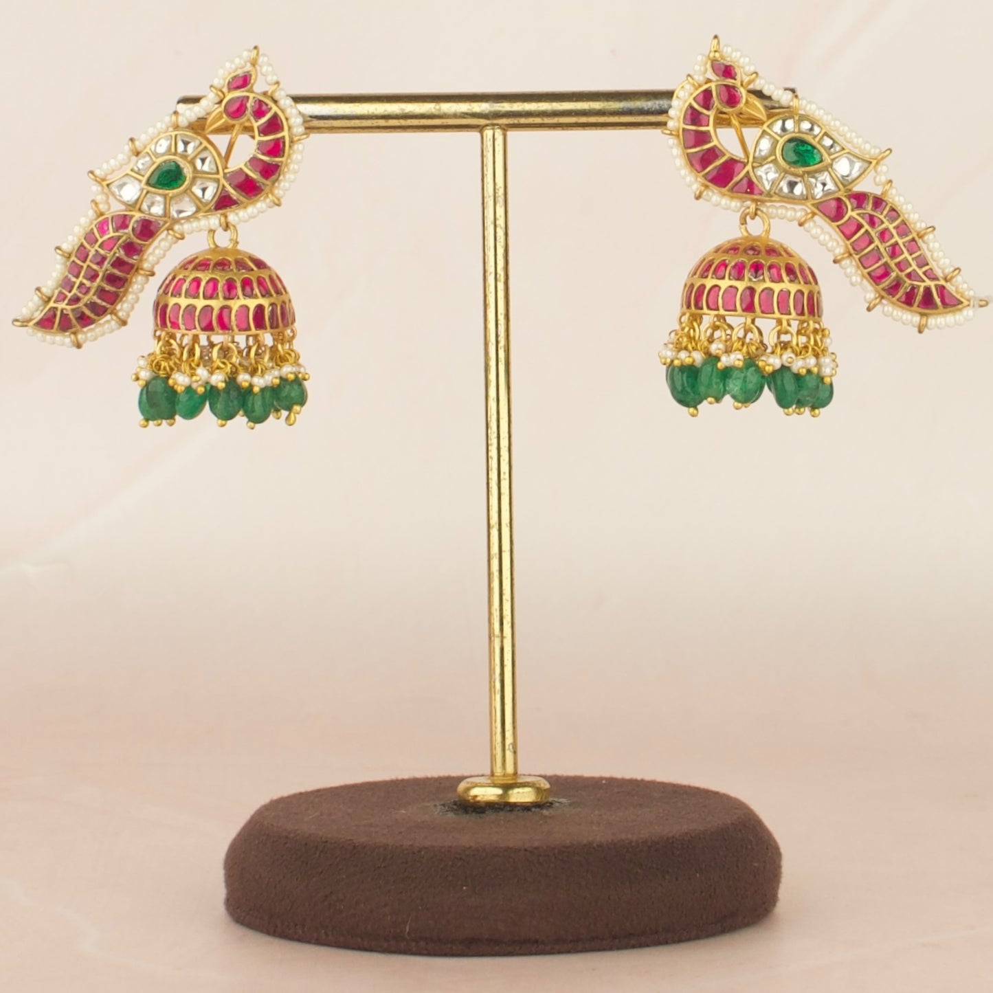 Unique Peacock Design Studded Jadau Kundan Jhumki With Beads