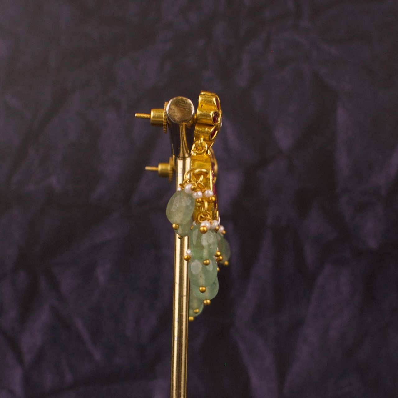 Small Floral Design Studded Jadau Kundan Chandbali Earrings