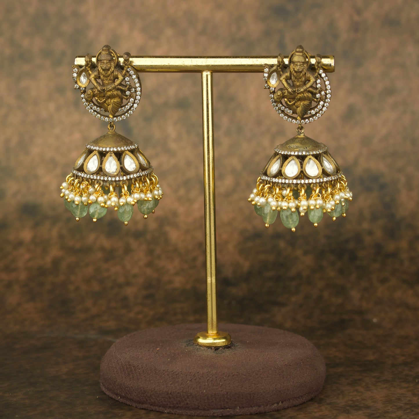 Traditional Victorian Temple Jhumka with Russian beads