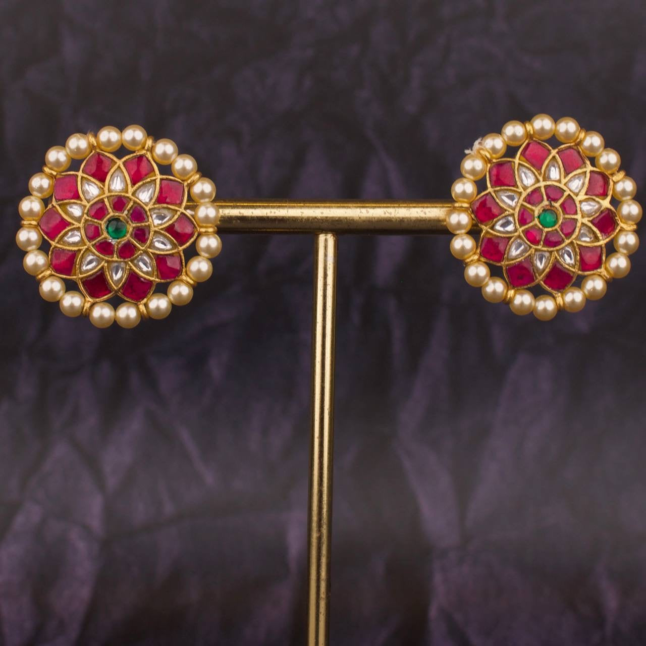 Gold Inspired Design Jadau Kundan Stud Earrings
