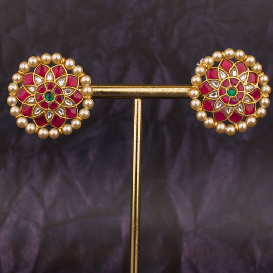 Gold Inspired Design Jadau Kundan Stud Earrings