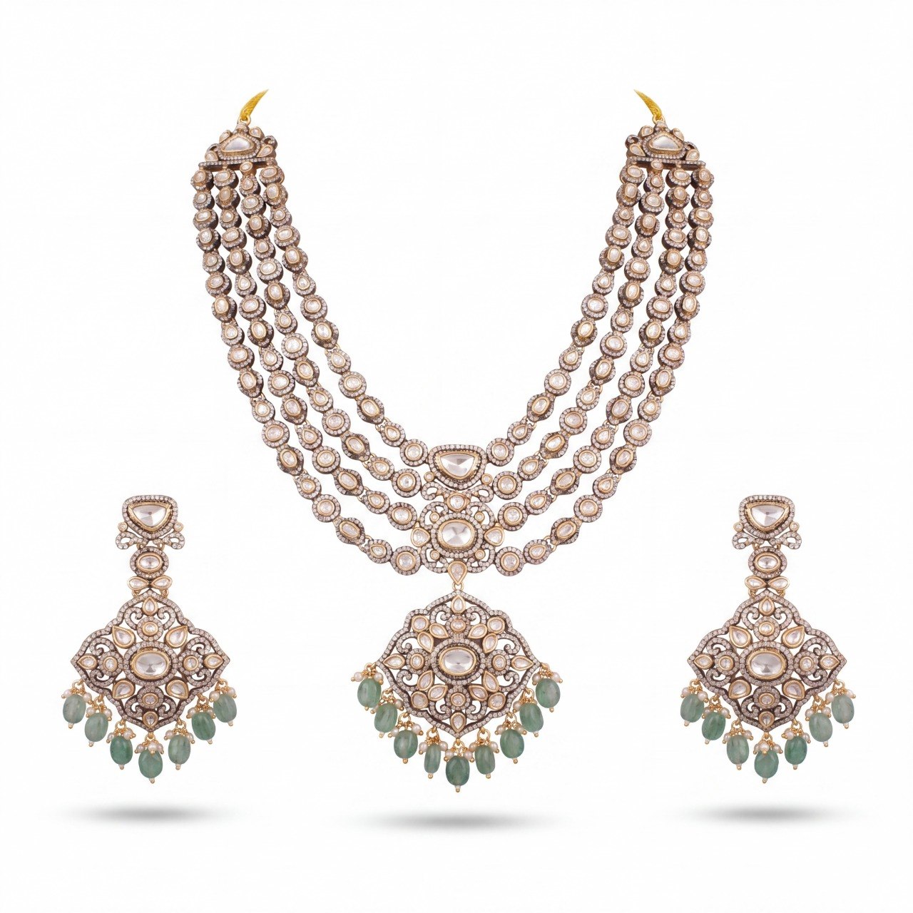 Royal Multi-Layer Victorian Necklace Set With Emerald Beads