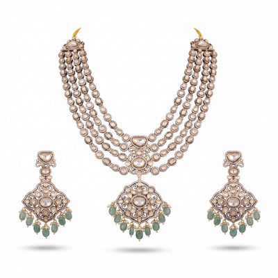 Royal Multi-Layer Victorian Necklace Set With Emerald Beads