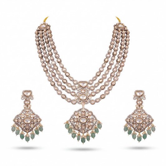 Royal Multi-Layer Victorian Necklace Set With Emerald Beads