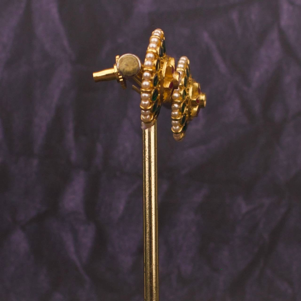 Multi Colour Jadau Kundan Stud Earrings With Swarovski Pearl Bordering