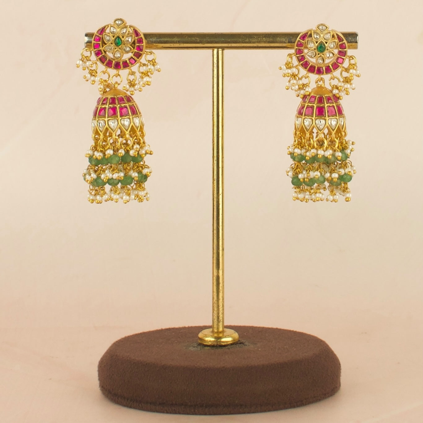 Chandbali Floral Design Studded Jadau Kundan Jhumki Earrings