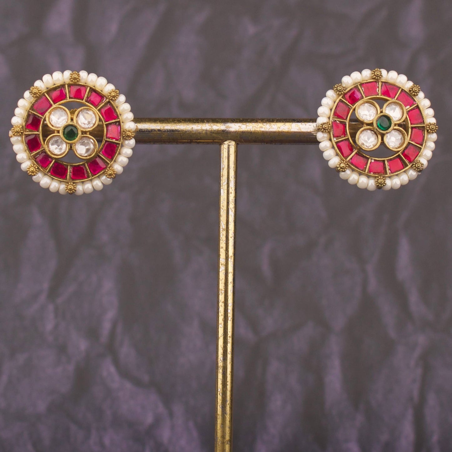 Jadau Kundan Polki Earrings With Pearl Detailing
