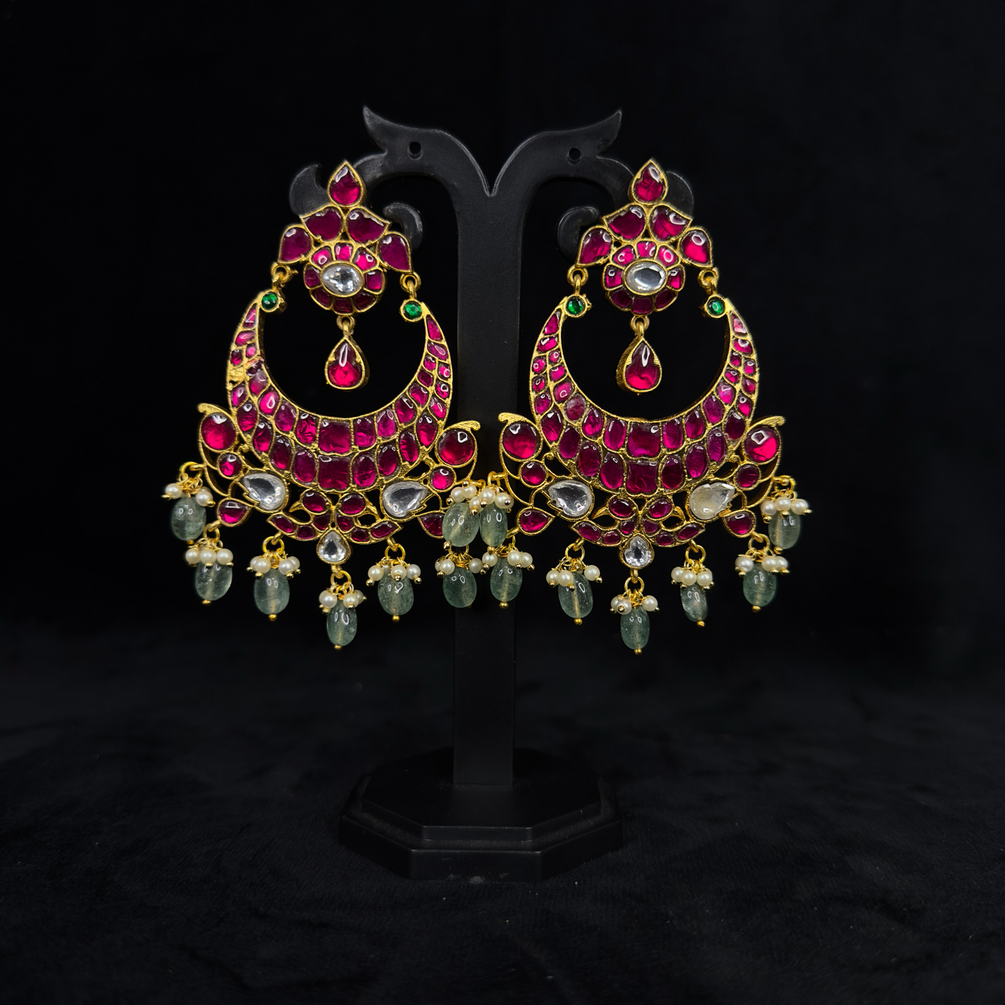 Majestic Ruby Glow Jadau Kundan Chandbali Earrings