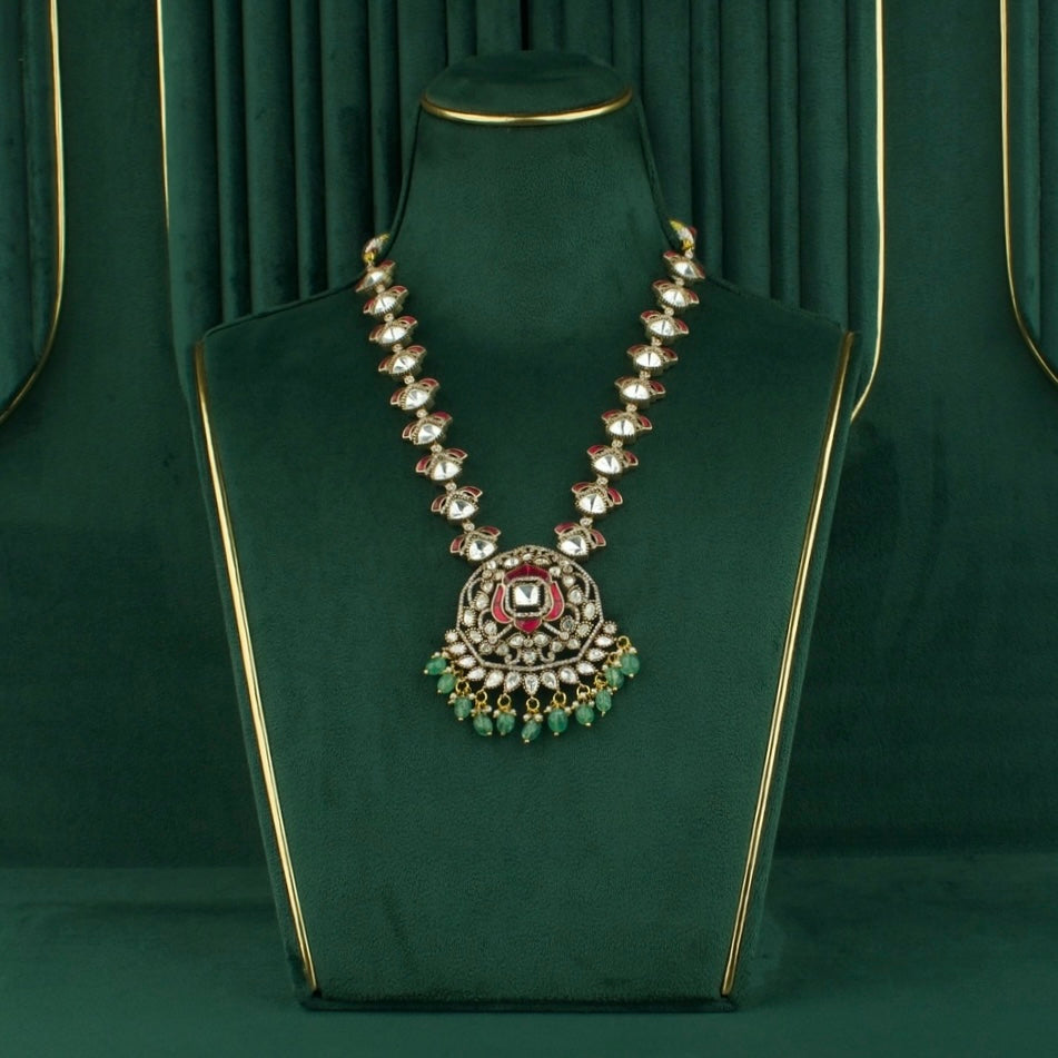 Fusion Polki Kundan Necklace With Earrings