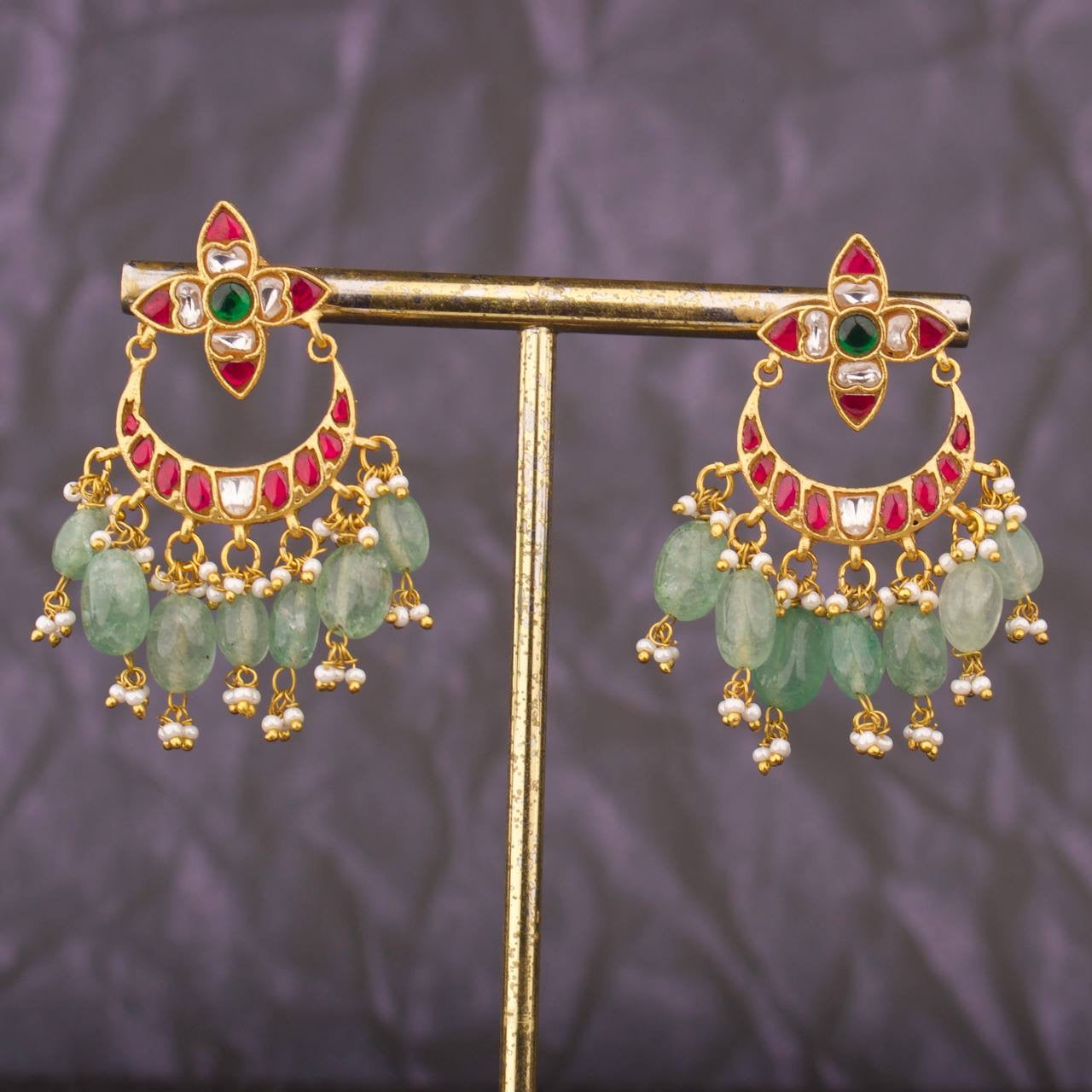 Graceful Jadau Kundan Chandbali Earrings with Hangings