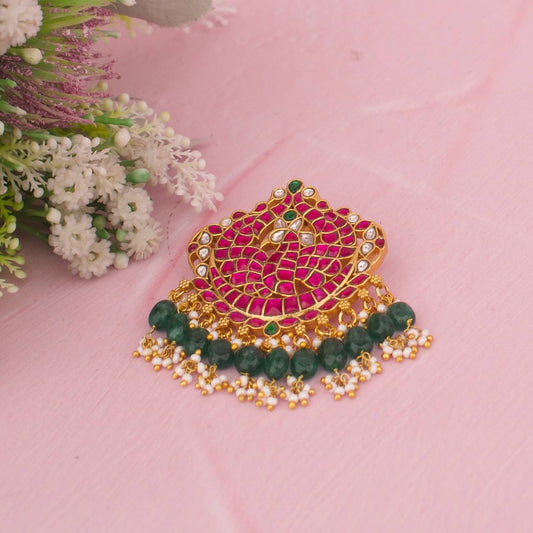 Peacock Jadau Kundan Pendant WIth Guttapusalu Hangings