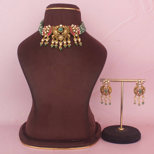 Antique Gold Jadau Kundan Nakshi Kundan Polki Choker Set