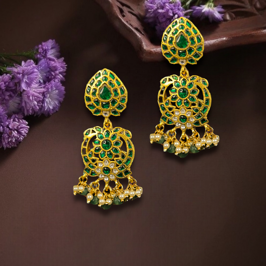Emerald Fantasy Jadau Kundan Chandbali Earrings