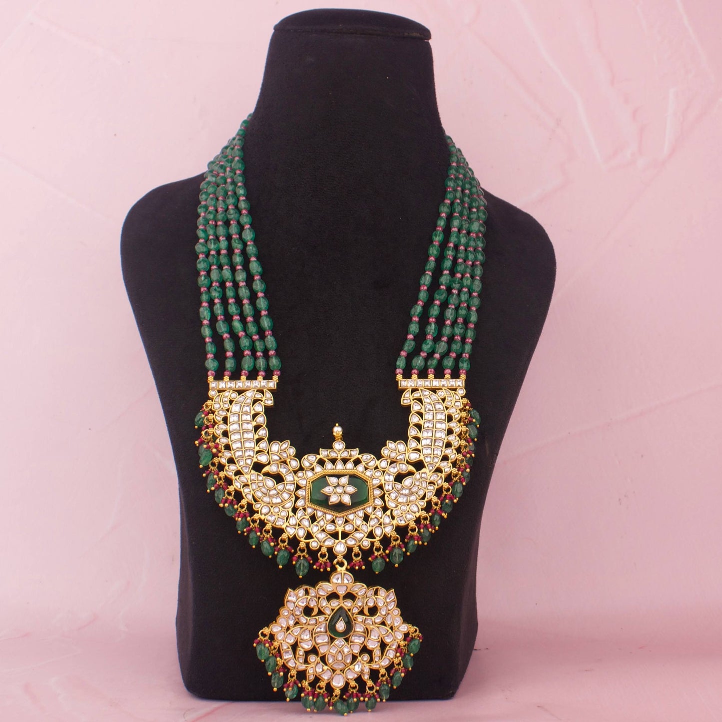 Heritage Reversible Jadau Kundan Beads Necklace With Pendant