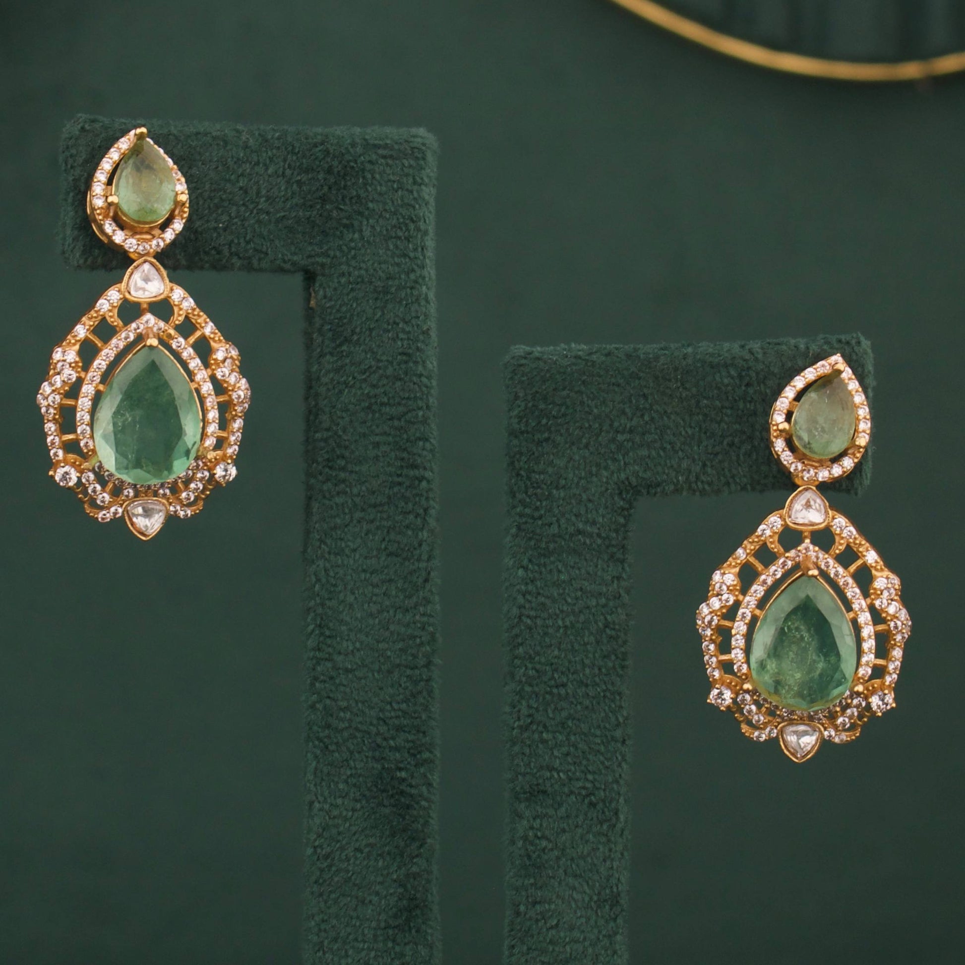 Radiant Victorian Necklace Set With Matching Earrings Styling Angle View 9 - Dulhan Jewels
