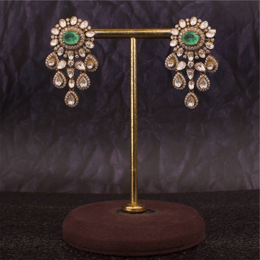 Bridal Look Moissanite Polki Hanging Earrings In Pure 925 Silver