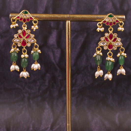 Hangings Style Jadau Kundan Earrings With Guttapusalu Hangings