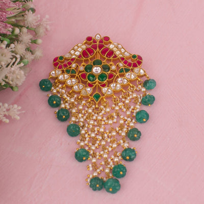 Designer Jadau Kundan Locket With Pearl Tassels