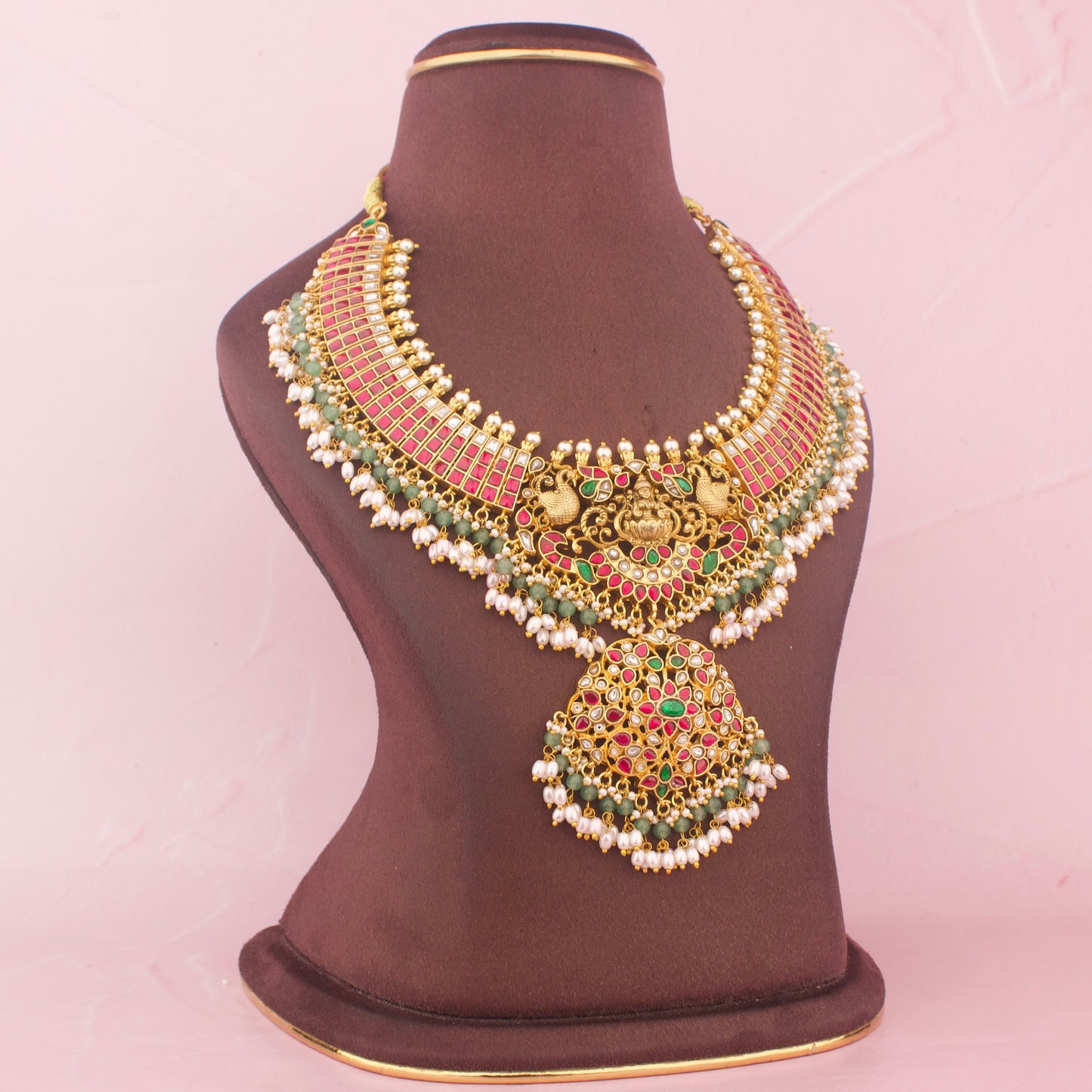 Exquisite Lakshmi Devi Jadau Kundan Necklace With Rice Pearls