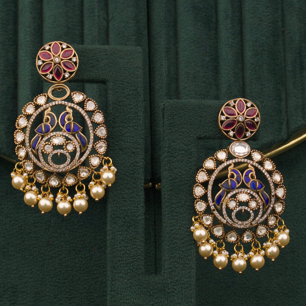 Multicolour Victorian Chandbali Earrings With Swarovski Pearls