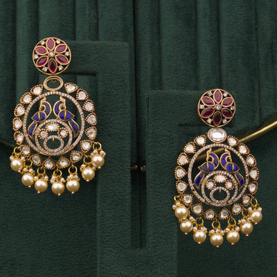 Multicolour Victorian Chandbali Earrings With Swarovski Pearls