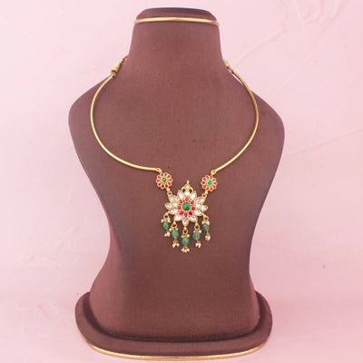 Minimal Jadau Kundan Kanti With Green Beads