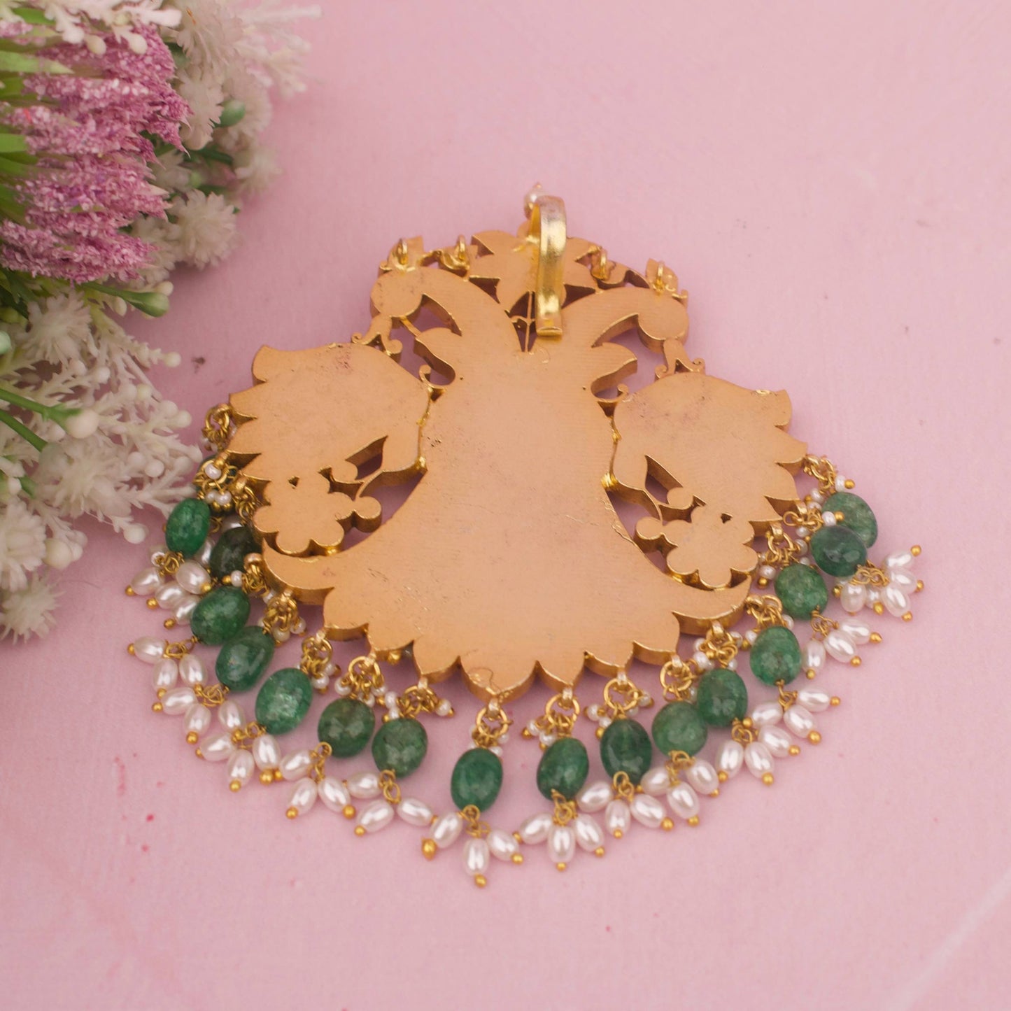 Grand Peacock Design Jadau Kundan Locket With Guttapusalu Hangings