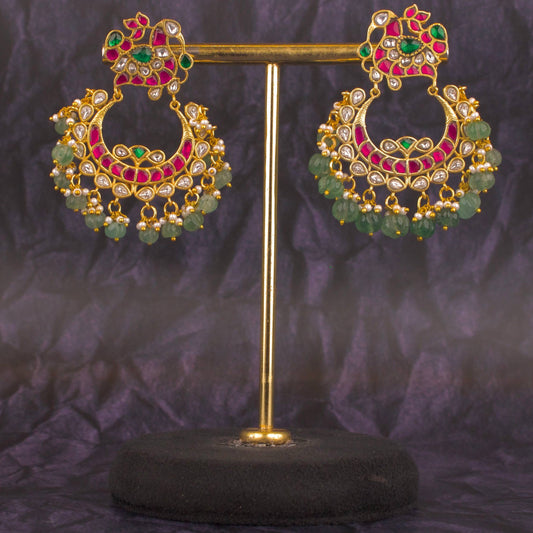 Classic Jadau Kundan Peacock Studded Chandbali Earrings