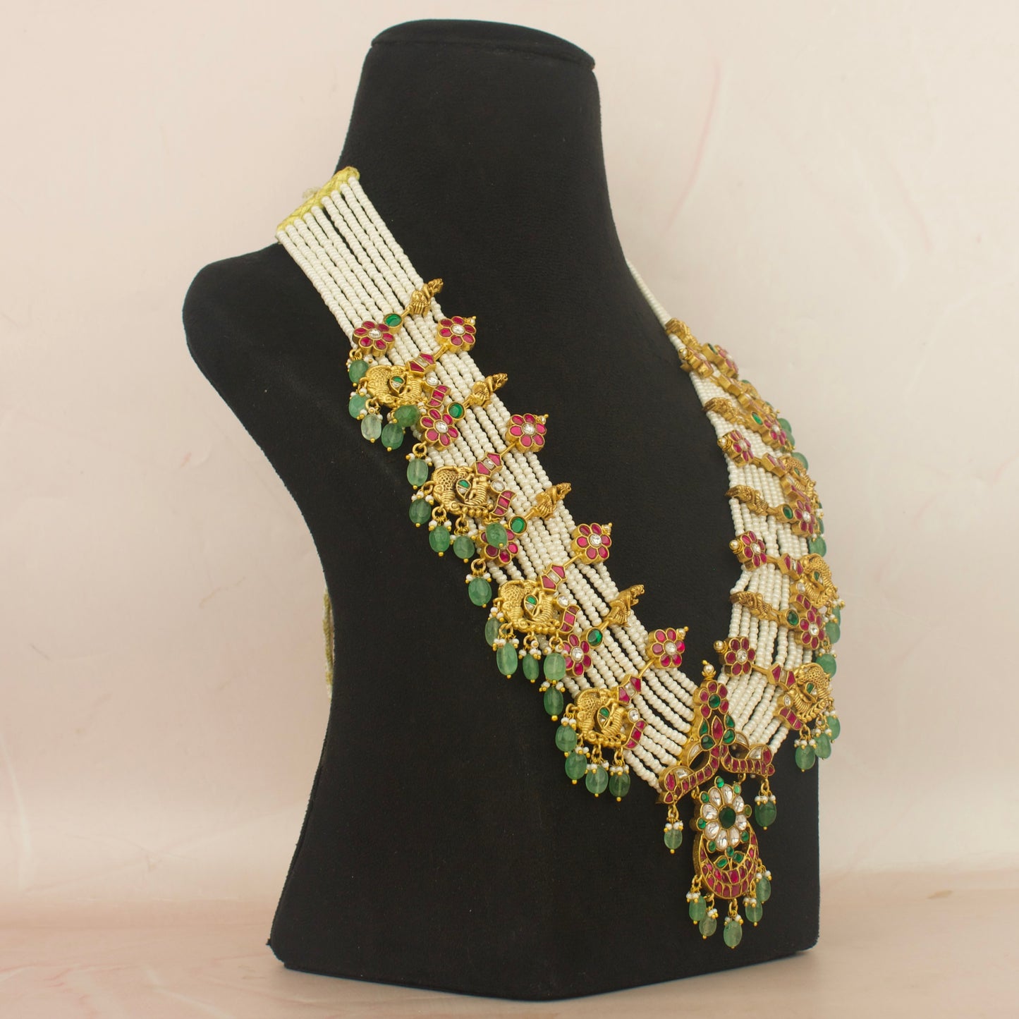 Exclusive Jadau Kundan Beads Rani Haar With Peacock Floral Nakshi Design