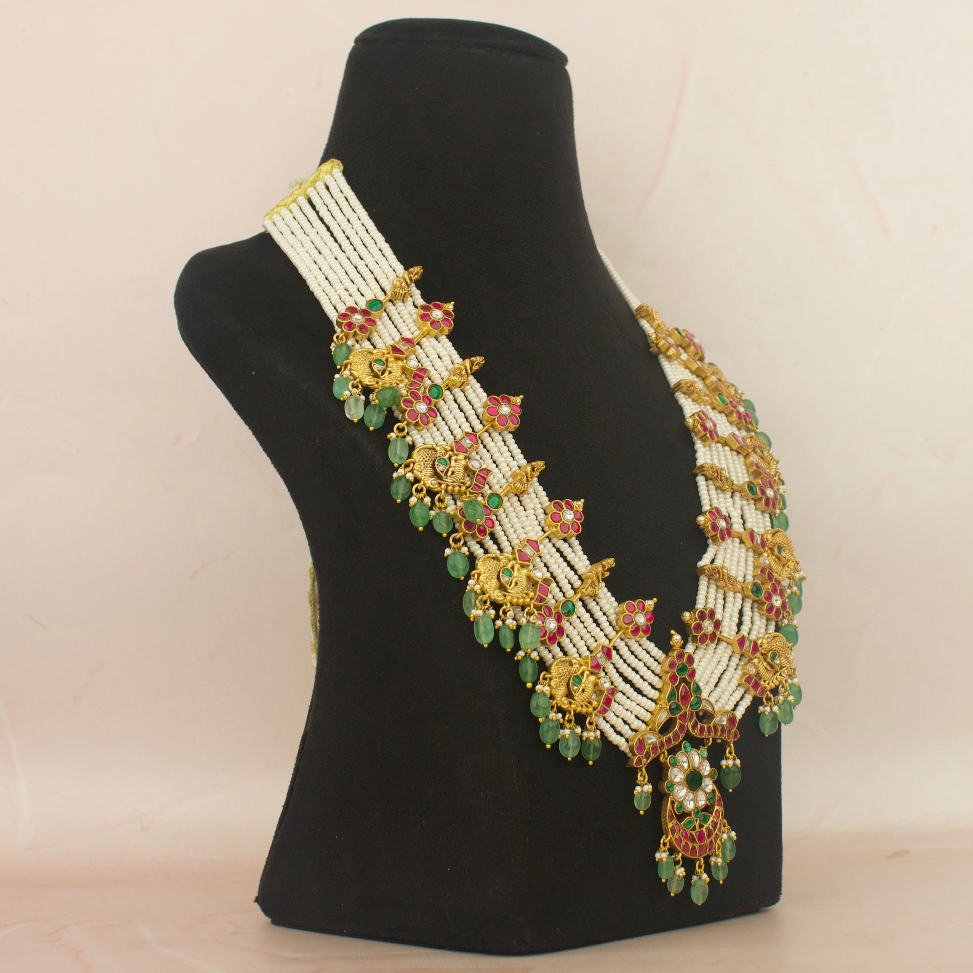 Exclusive Jadau Kundan Beads Rani Haar With Peacock Floral Nakshi Design