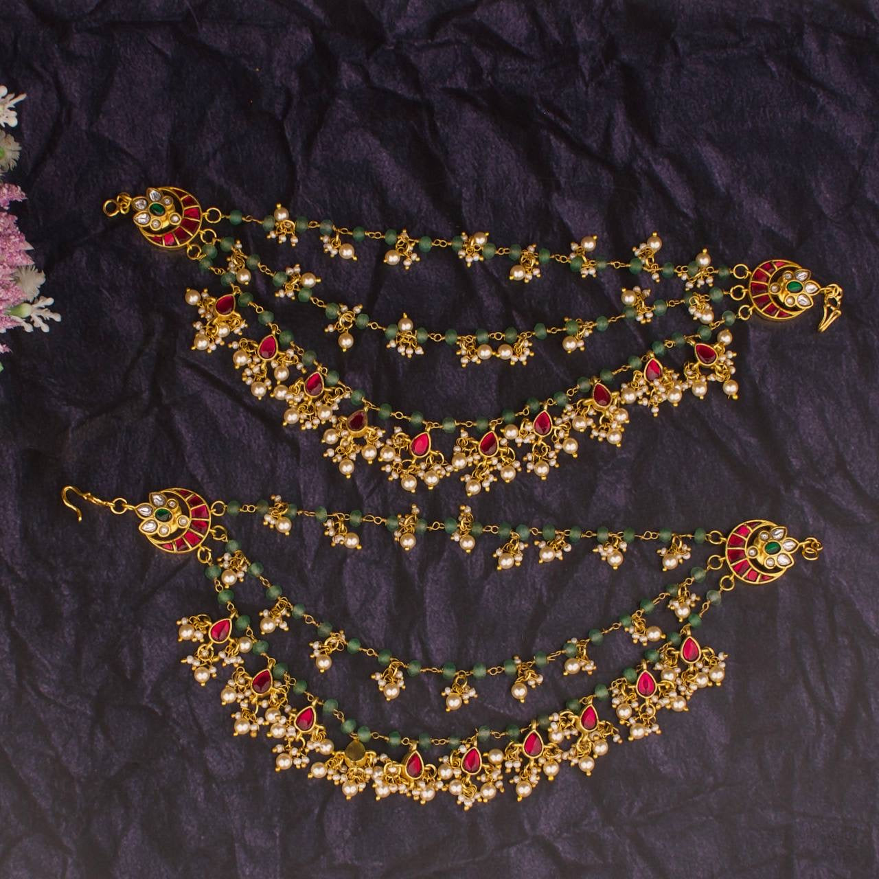 Authentic Jadau Kundan Champasaralu Hair Chain