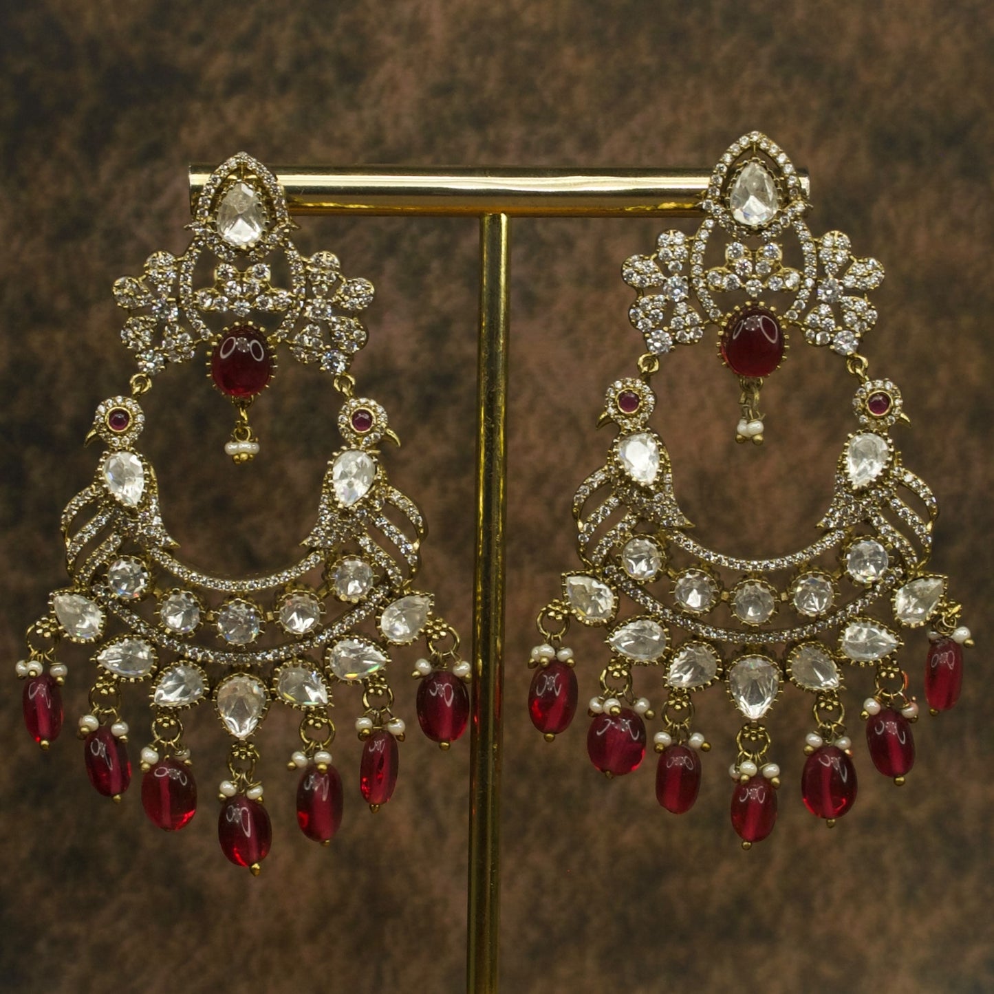 Grand Victorian Style Polki Chandbali Earrings