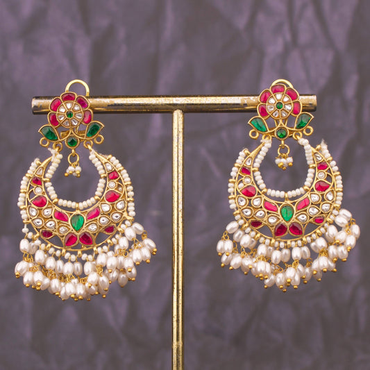 Bridal Jadau Kundan Chandbali Earrings With Multipearl Hangings