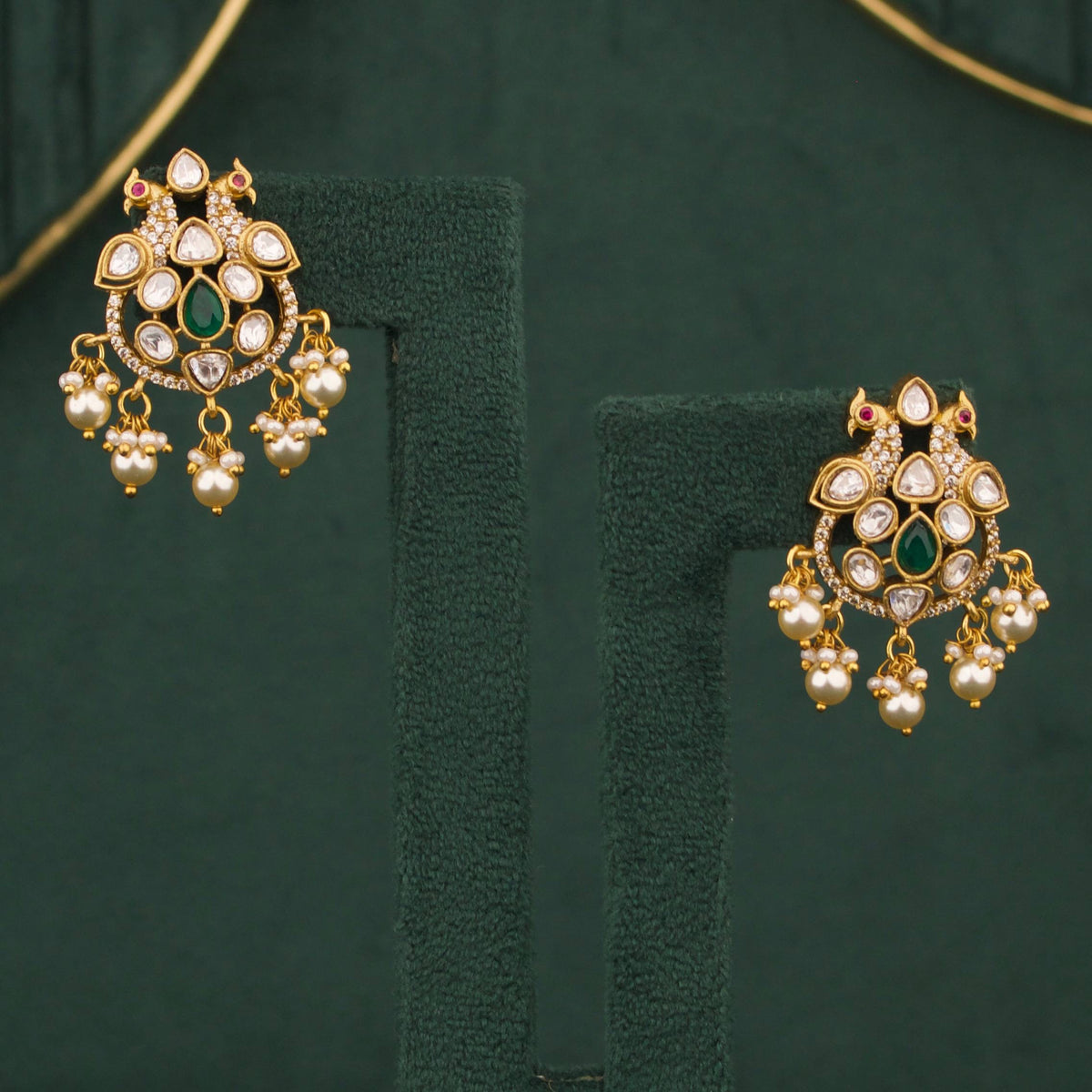 Designer Victorian Stud Earrings With Pearl Drops