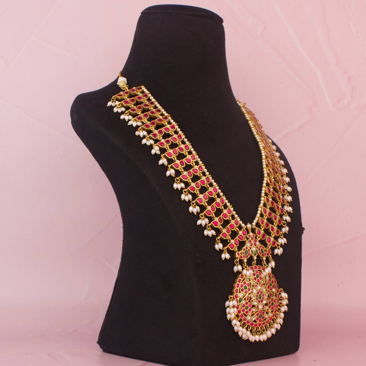Traditional Jadau Kundan Bridal Necklave With Ricepearl Hangings