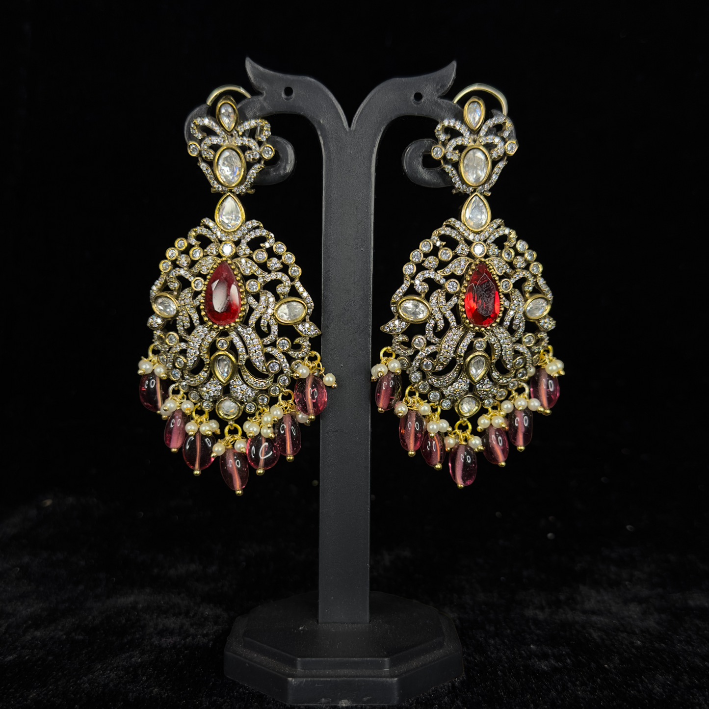 Victorian Zircon Earrings with onyx beads & pearls