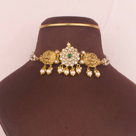 Sleek Jadau Kundan x Nakshi Choker With Ricepearl ChainI